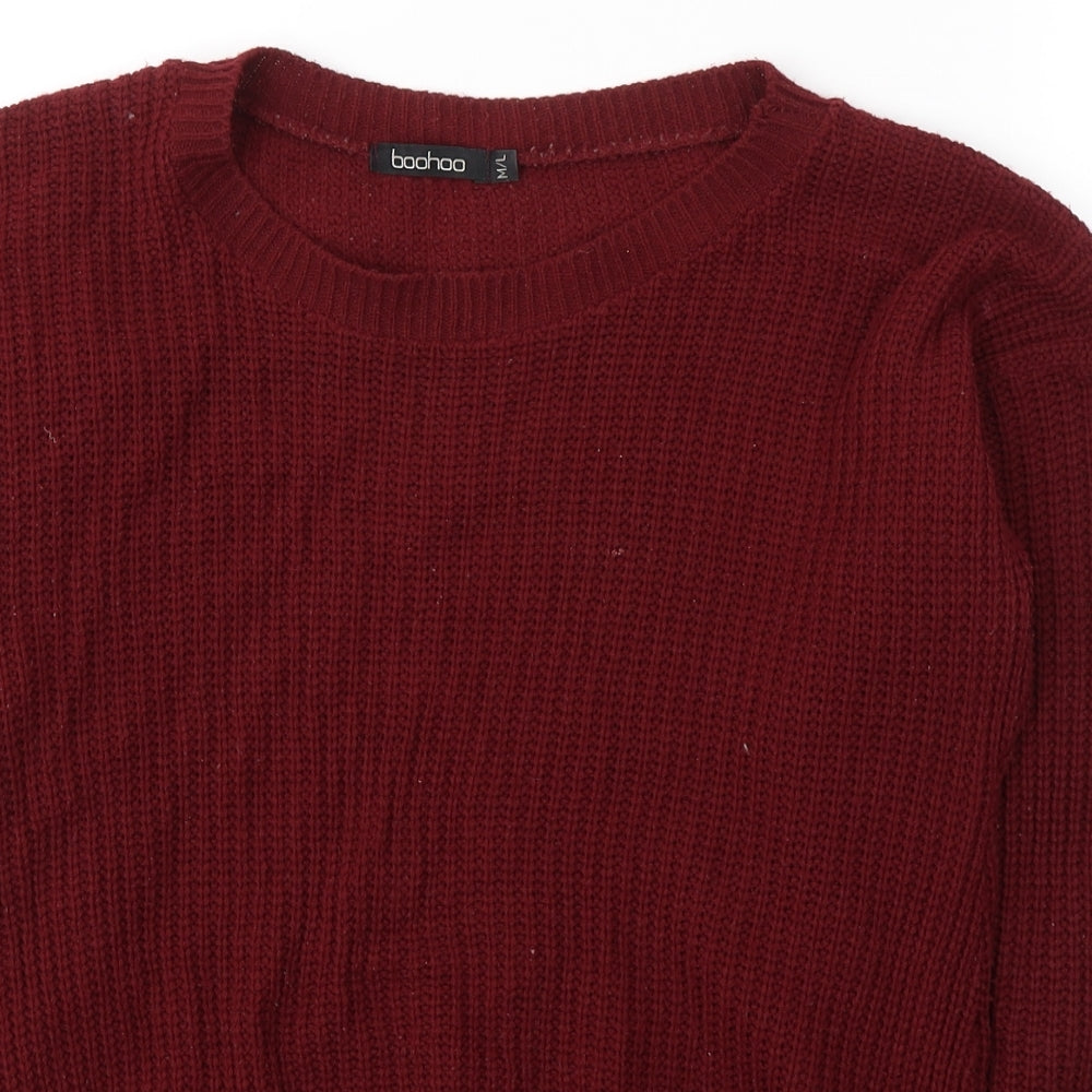Boohoo Womens Red Round Neck  Acrylic Pullover Jumper Size M