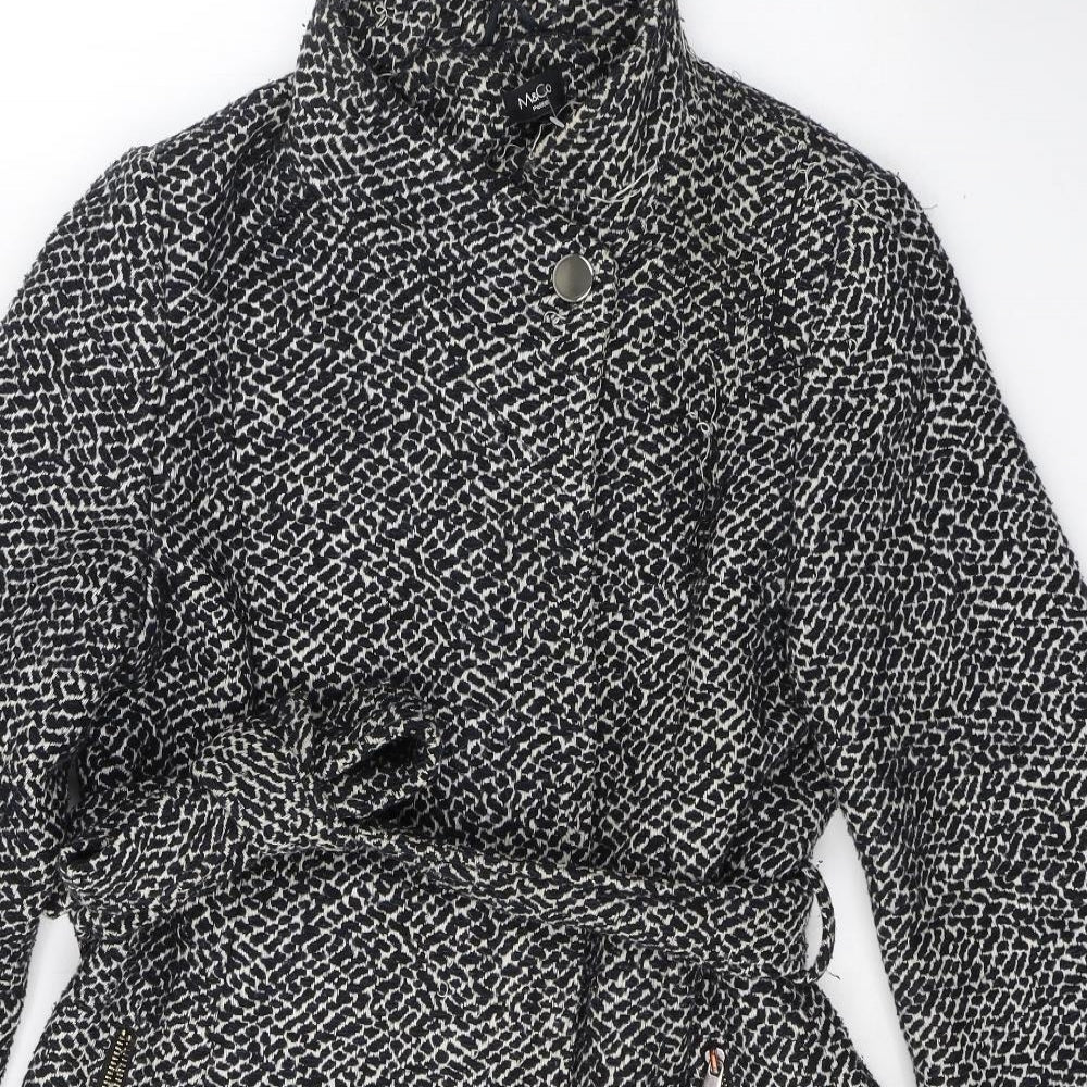 M&Co Womens Black Polka Dot  Pea Coat Coat Size 14  Button