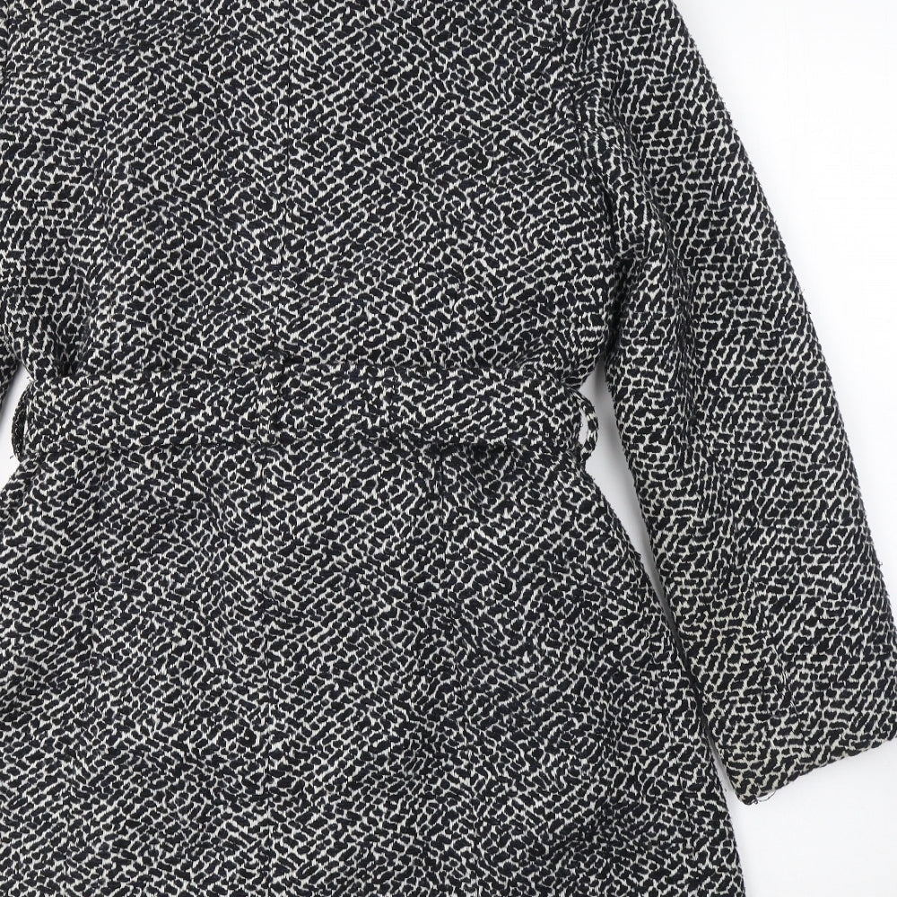 M&Co Womens Black Polka Dot  Pea Coat Coat Size 14  Button