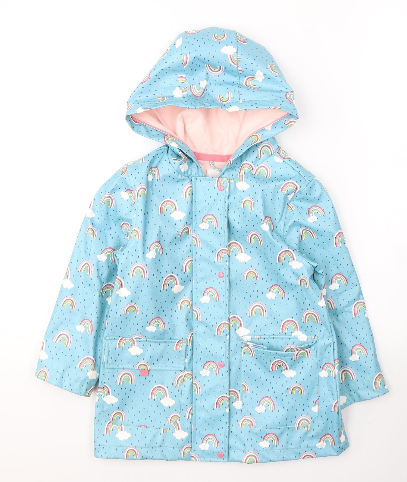 F&F Girls Blue Spotted  Rain Coat Coat Size 4-5 Years  Zip - Rainbows