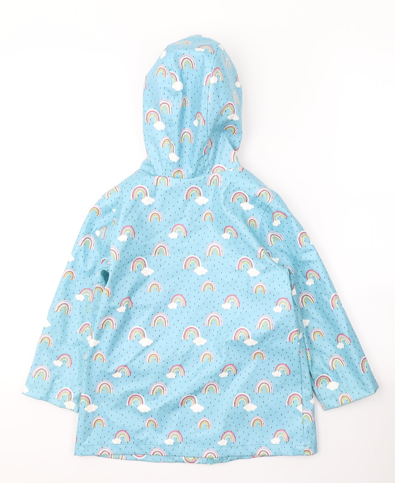 F&F Girls Blue Spotted  Rain Coat Coat Size 4-5 Years  Zip - Rainbows