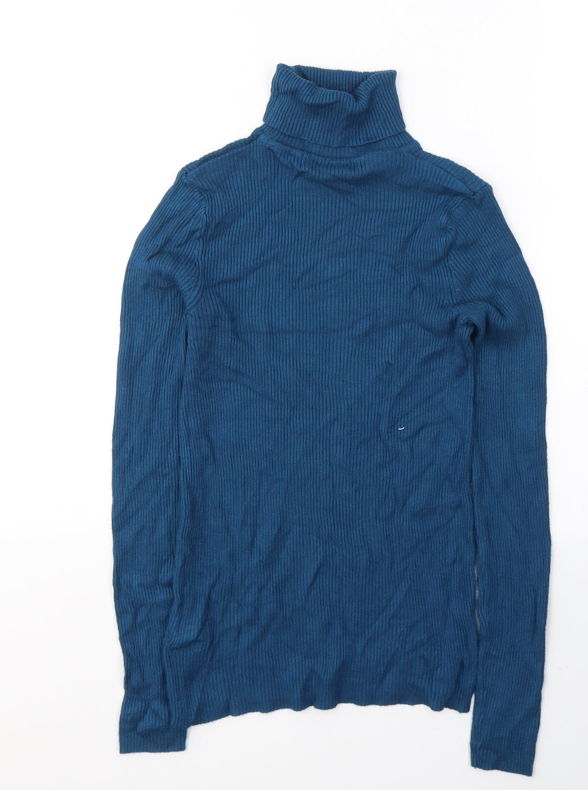 Marks and Spencer Womens Blue  Viscose Jersey T-Shirt Size 8 Roll Neck