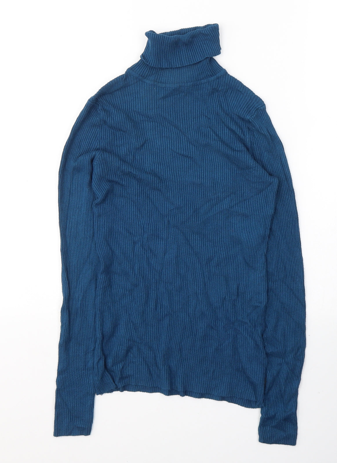 Marks and Spencer Womens Blue  Viscose Jersey T-Shirt Size 8 Roll Neck