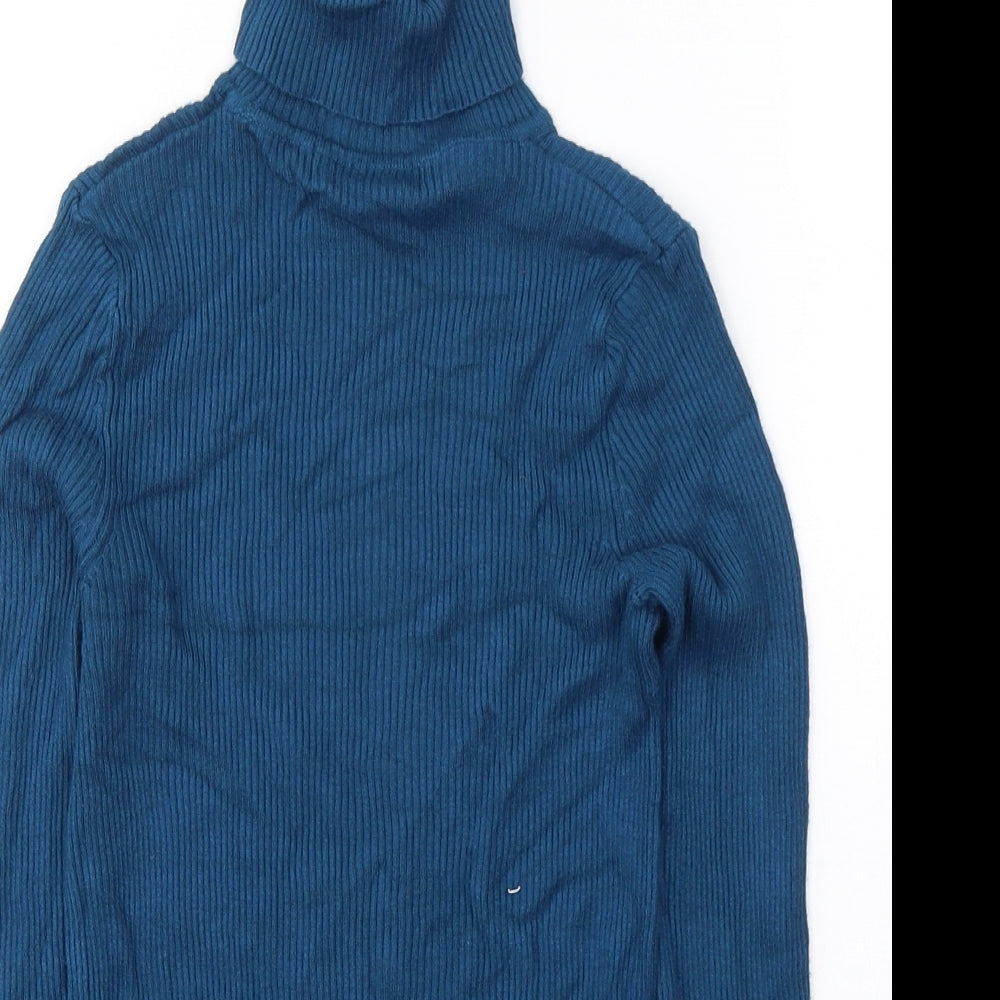 Marks and Spencer Womens Blue  Viscose Jersey T-Shirt Size 8 Roll Neck