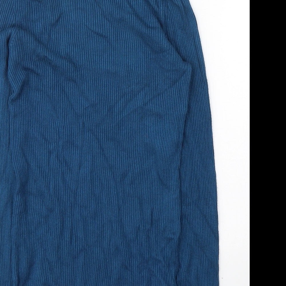 Marks and Spencer Womens Blue  Viscose Jersey T-Shirt Size 8 Roll Neck