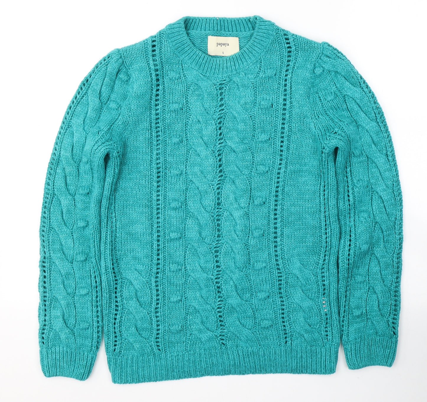 Papaya Womens Blue Round Neck  Acrylic Pullover Jumper Size S