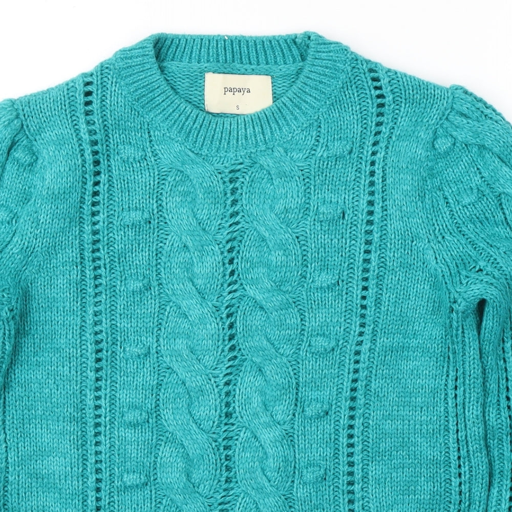 Papaya Womens Blue Round Neck  Acrylic Pullover Jumper Size S