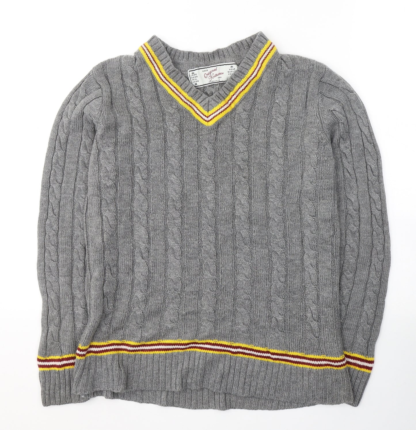 New Look Mens Grey V-Neck  Acrylic Pullover Jumper Size M