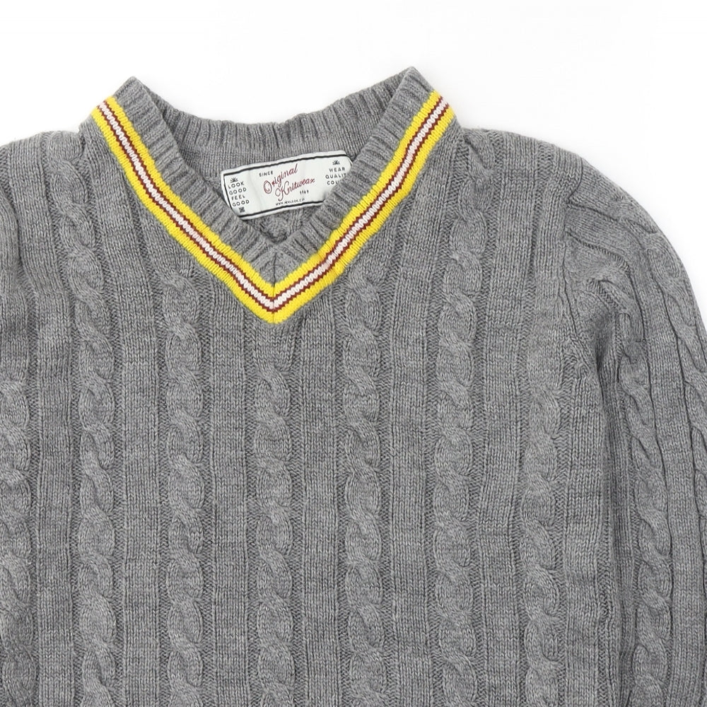 New Look Mens Grey V-Neck  Acrylic Pullover Jumper Size M