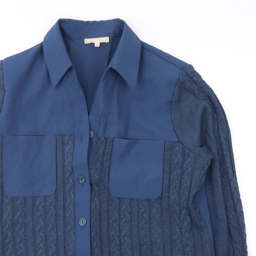 Dakon Womens Blue  Polyester Basic Button-Up Size 18 V-Neck