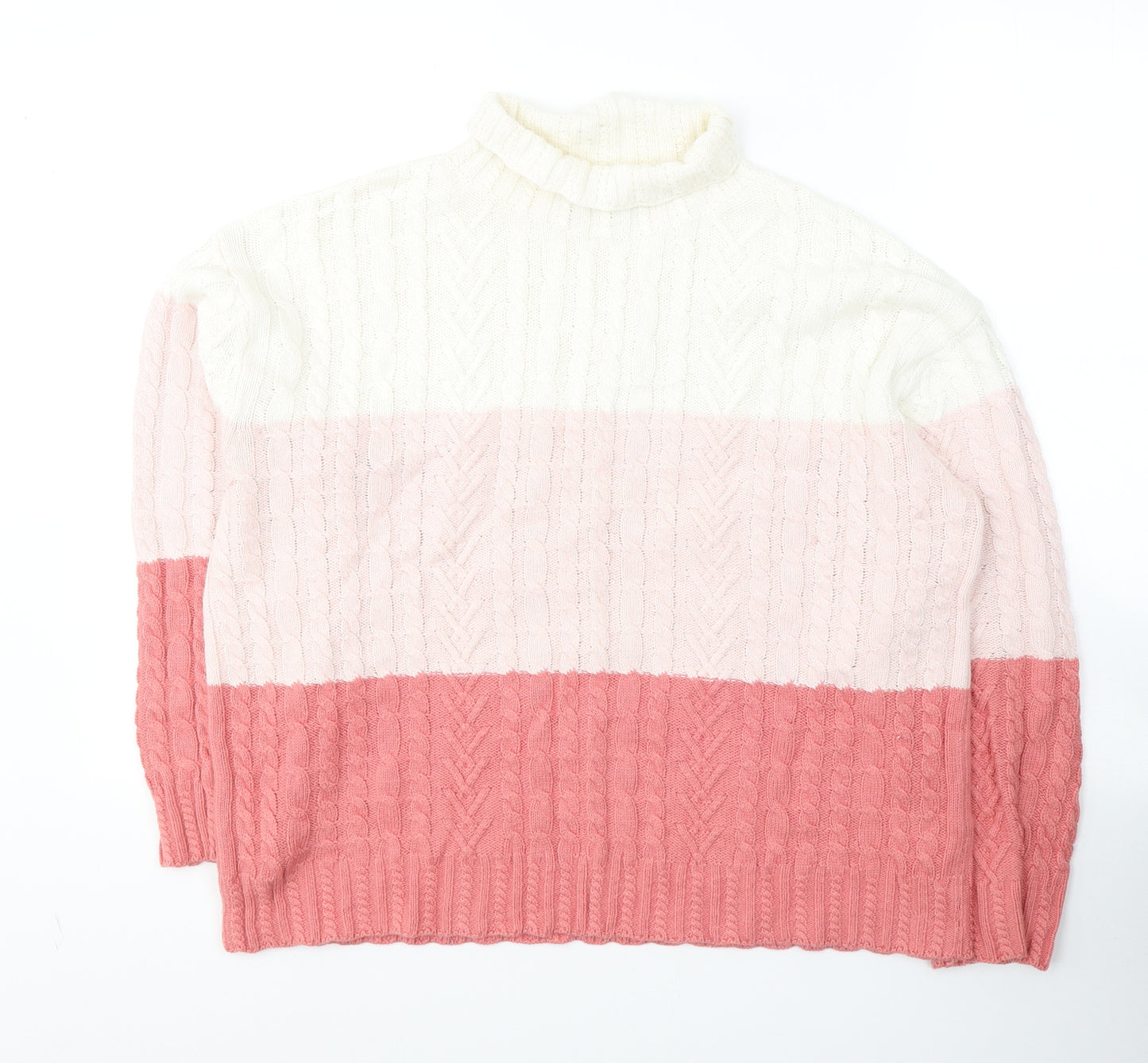 Marks and Spencer Womens Multicoloured Roll Neck Striped Cotton Pullover Jumper Size M