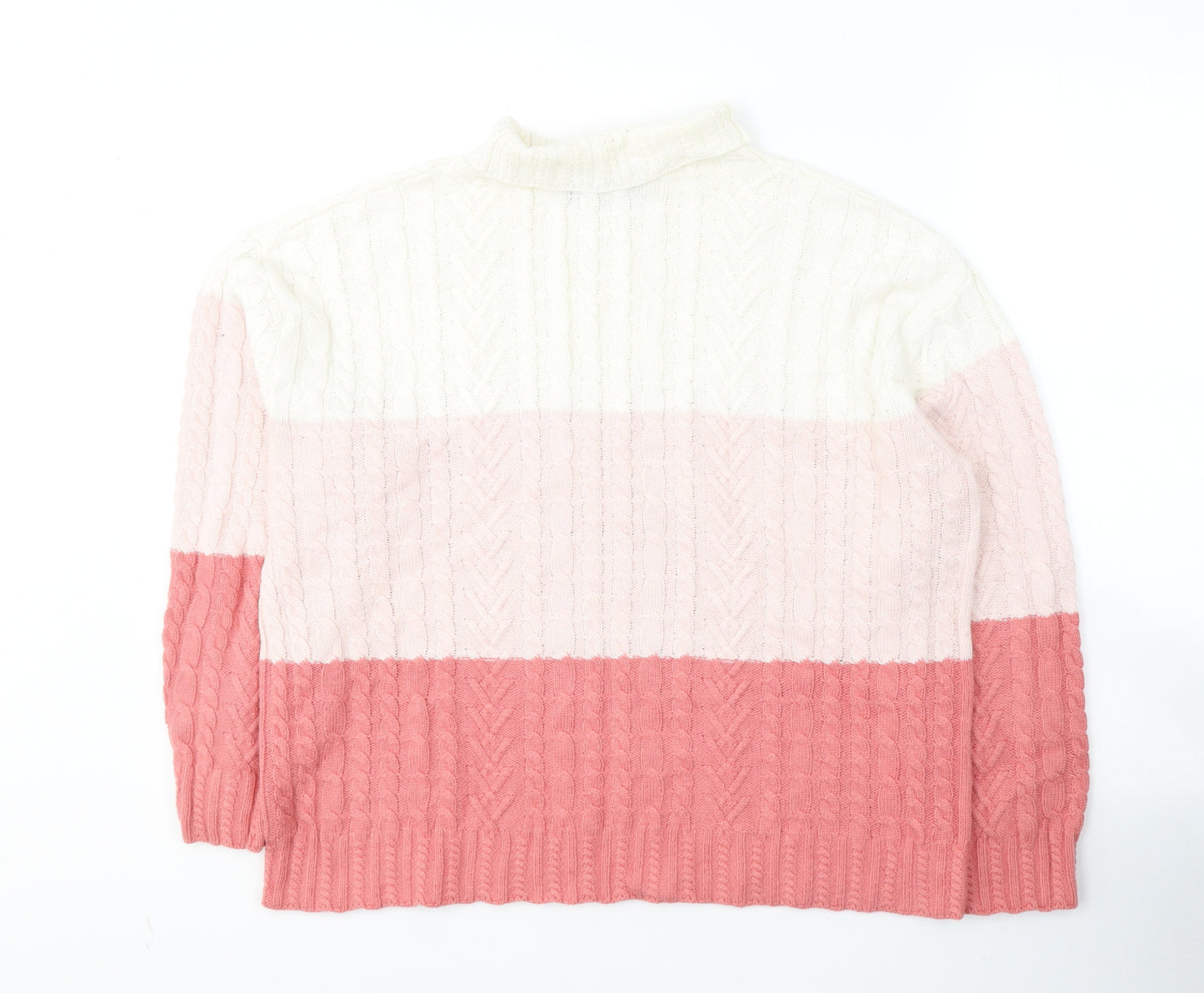 Marks and Spencer Womens Multicoloured Roll Neck Striped Cotton Pullover Jumper Size M