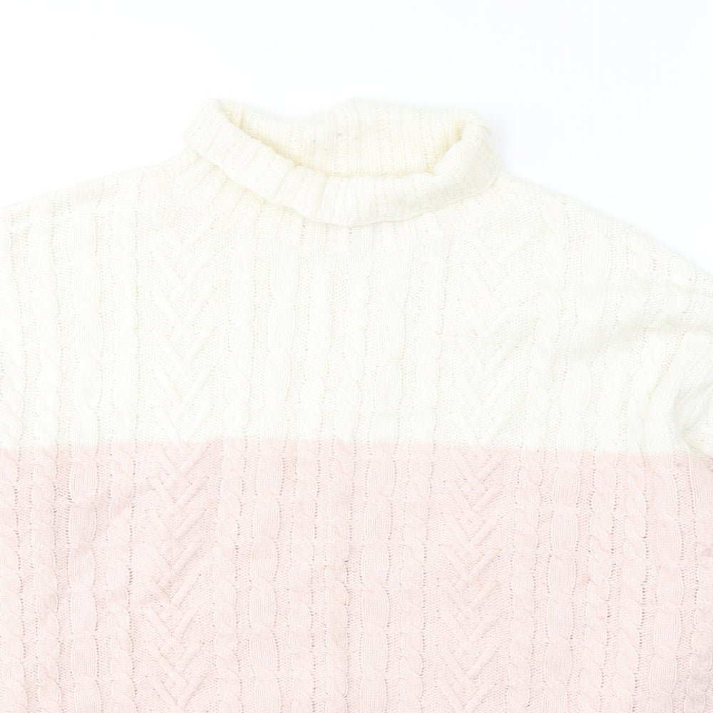 Marks and Spencer Womens Multicoloured Roll Neck Striped Cotton Pullover Jumper Size M