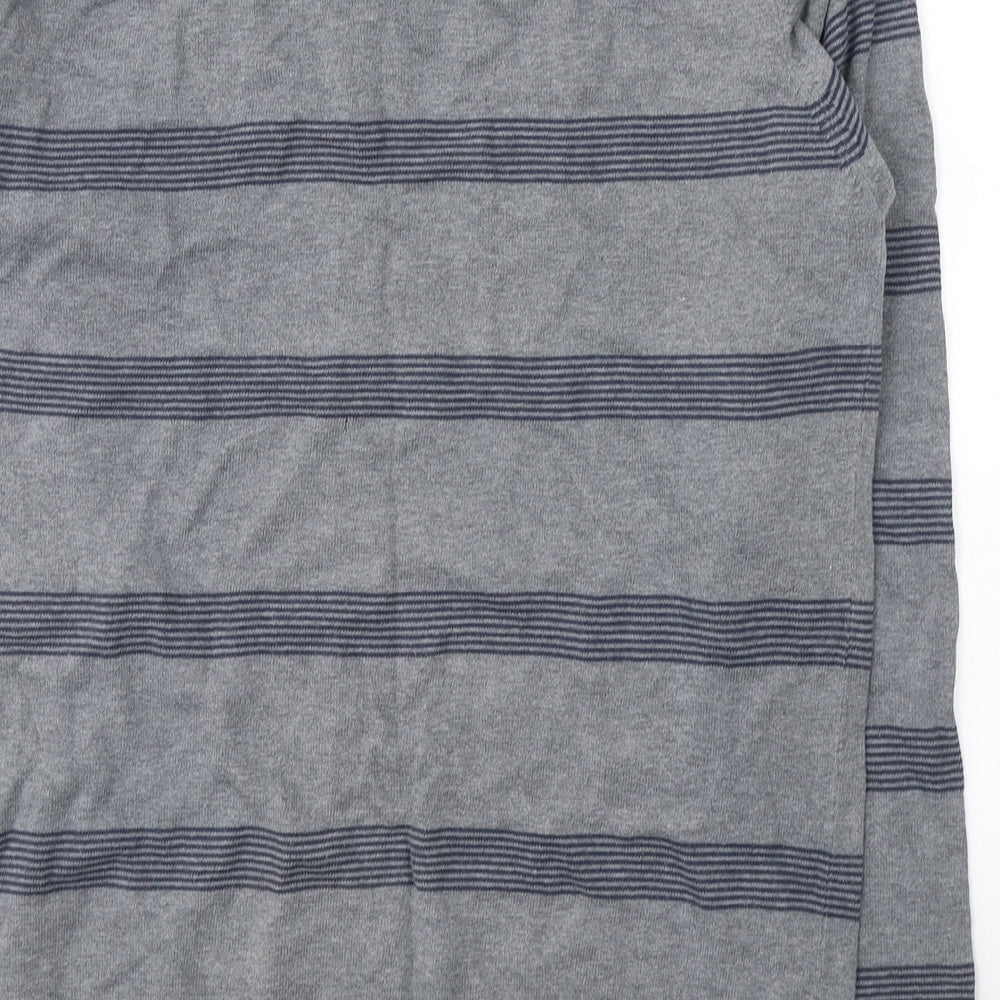 JACK & JONES Mens Grey V-Neck Striped Cotton Pullover Jumper Size L