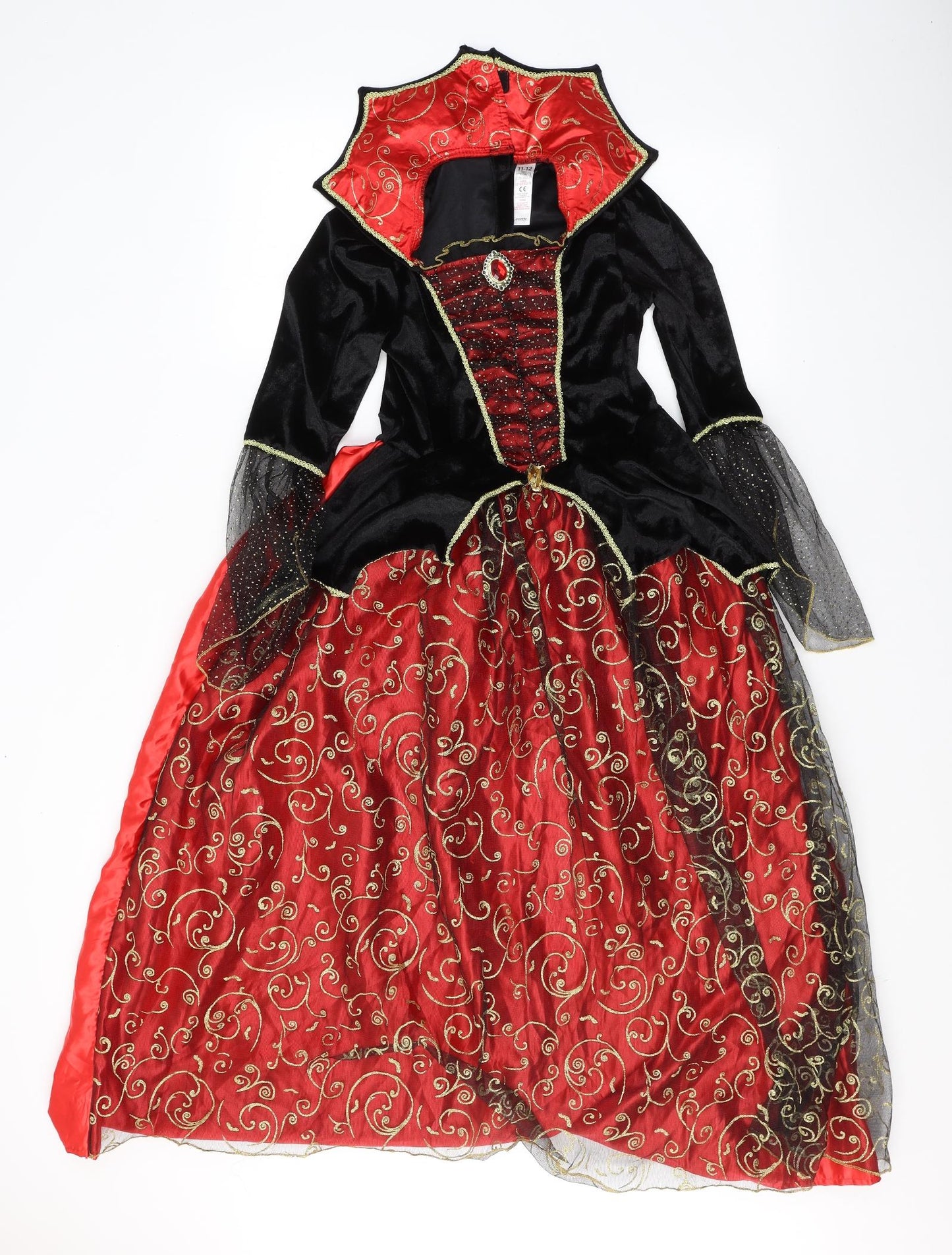 George Girls Red Geometric Polyester Fit & Flare  Size 11-12 Years  Square Neck Hook & Eye - Fancy Dress