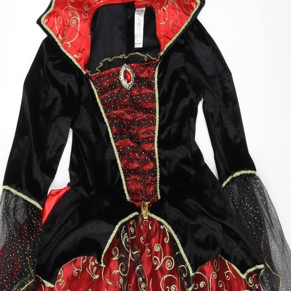 George Girls Red Geometric Polyester Fit & Flare  Size 11-12 Years  Square Neck Hook & Eye - Fancy Dress