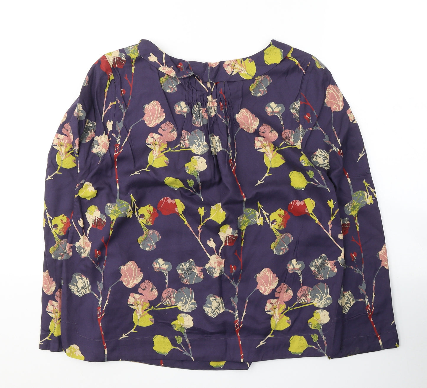 White Stuff Womens Blue Floral Viscose Jersey Blouse Size 10 Round Neck