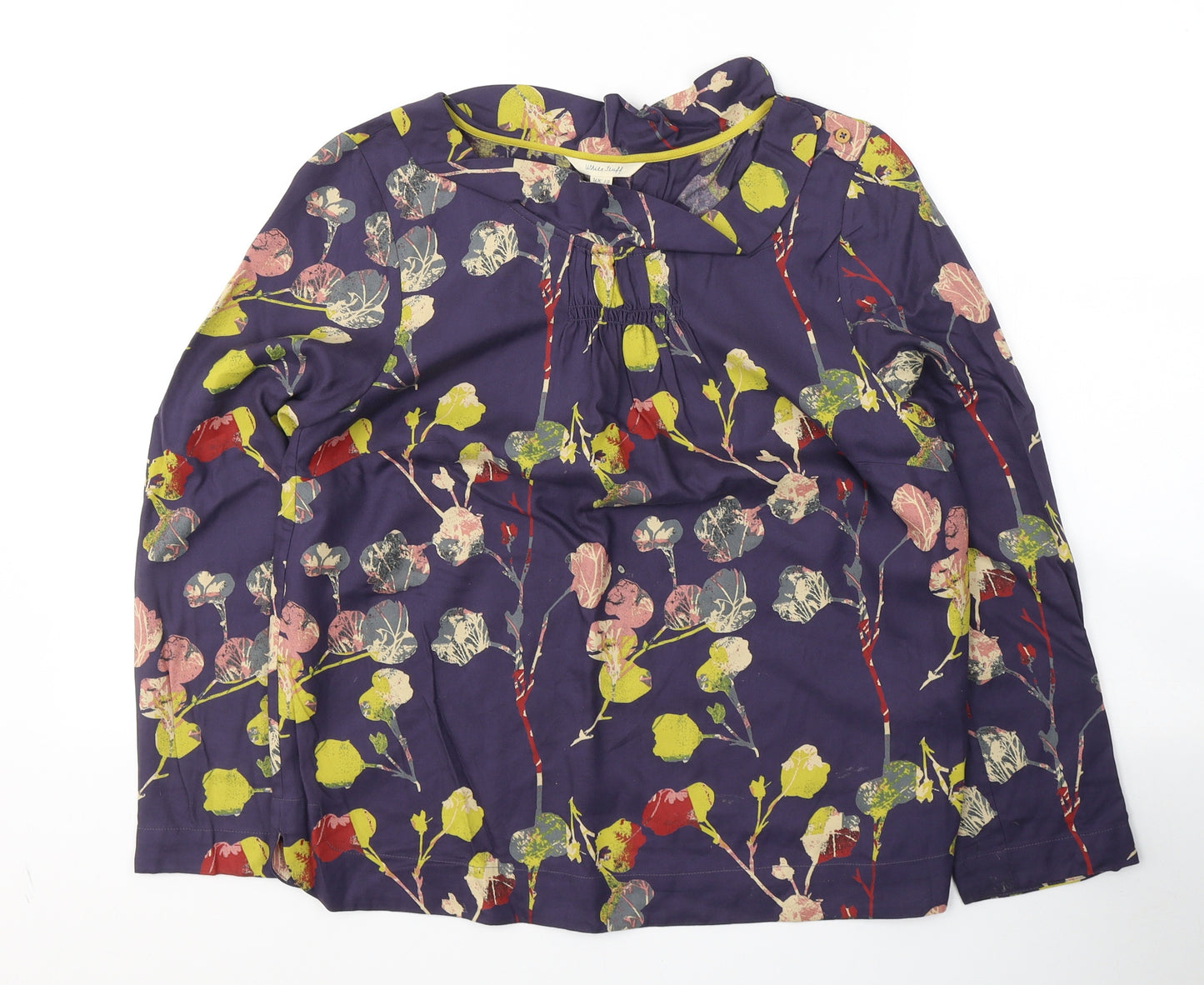 White Stuff Womens Blue Floral Viscose Jersey Blouse Size 10 Round Neck