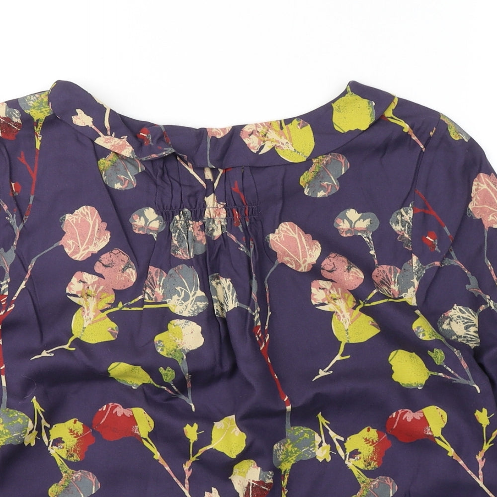 White Stuff Womens Blue Floral Viscose Jersey Blouse Size 10 Round Neck