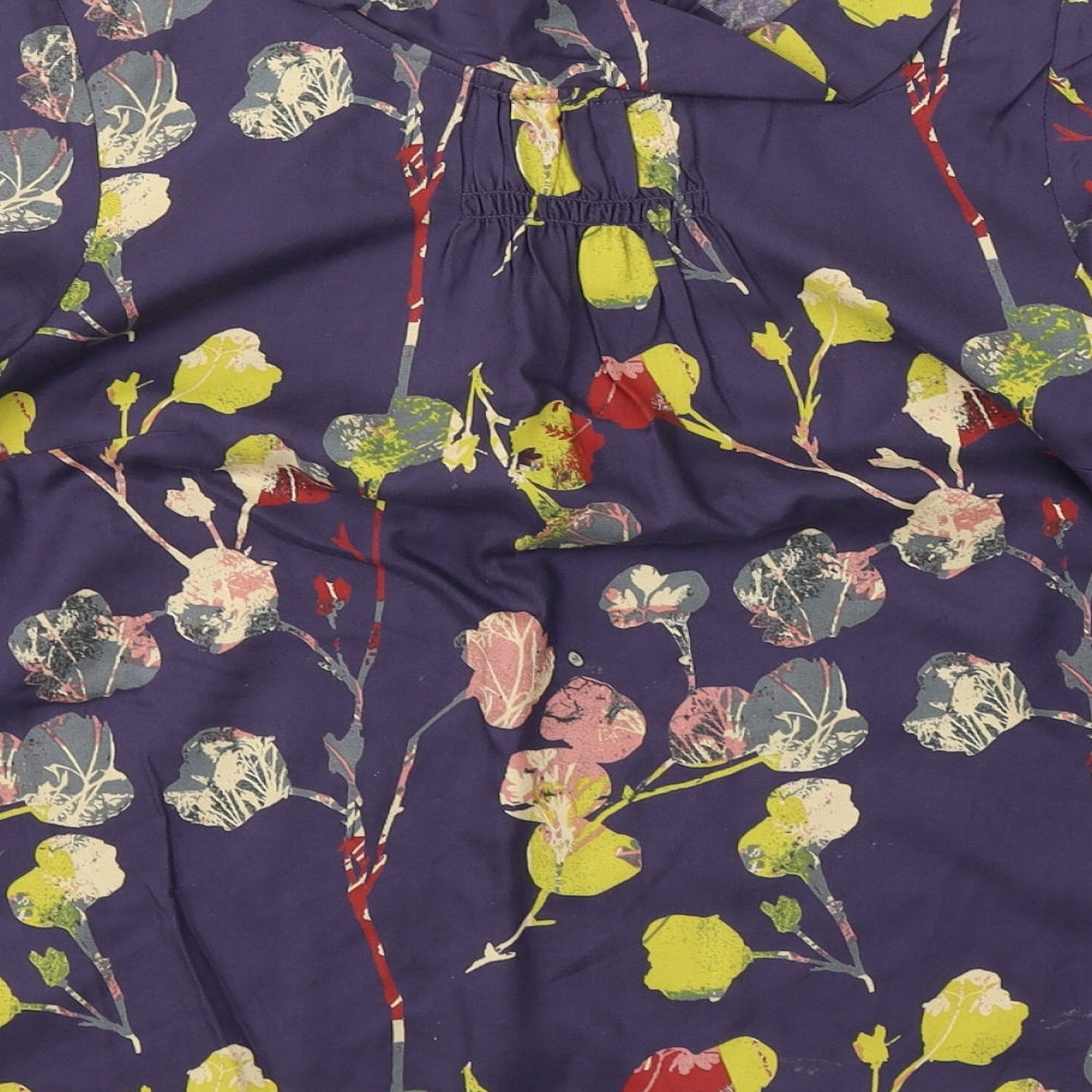 White Stuff Womens Blue Floral Viscose Jersey Blouse Size 10 Round Neck