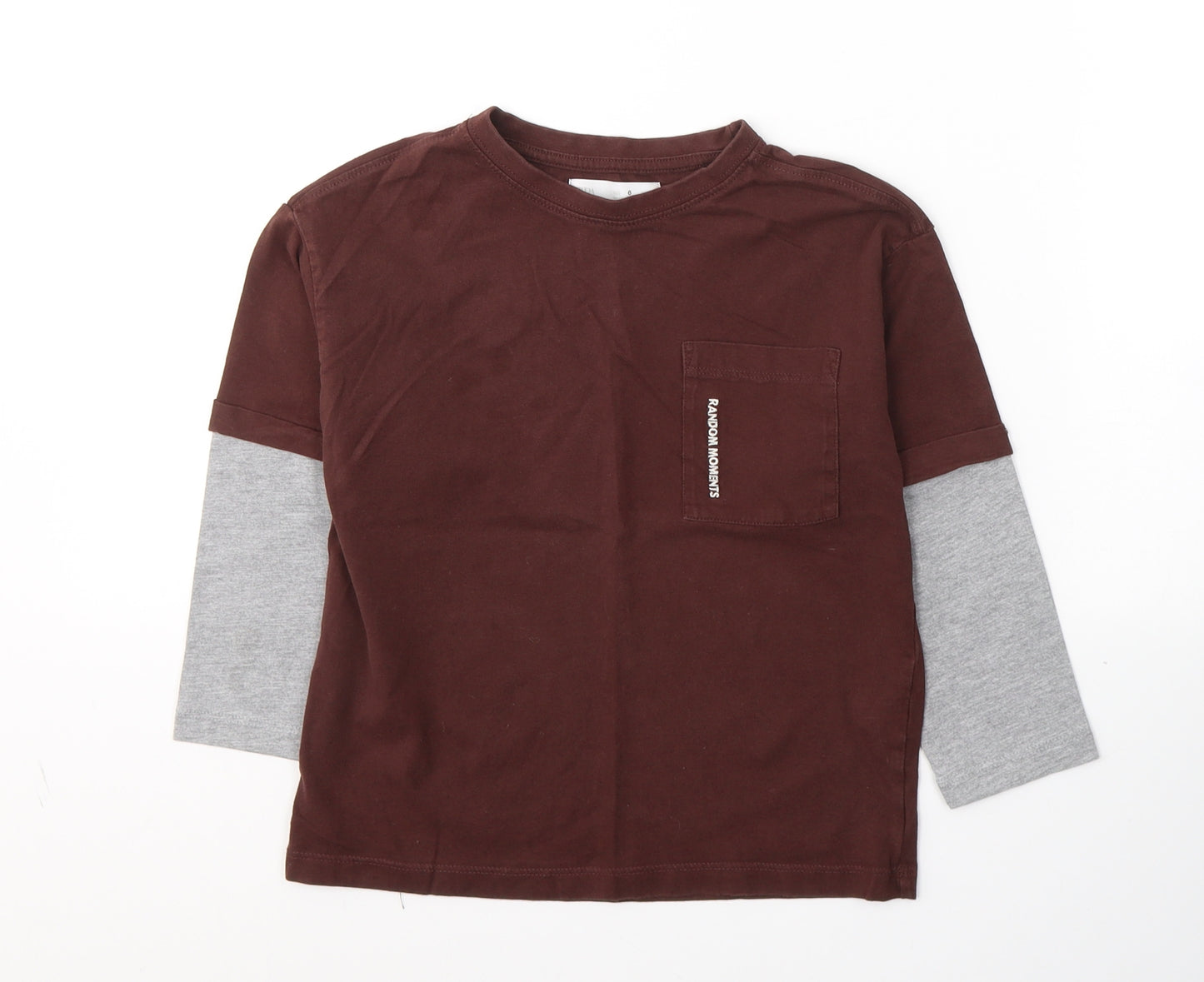 Zara Boys Brown Colourblock Cotton Basic T-Shirt Size 6 Years Round Neck Pullover