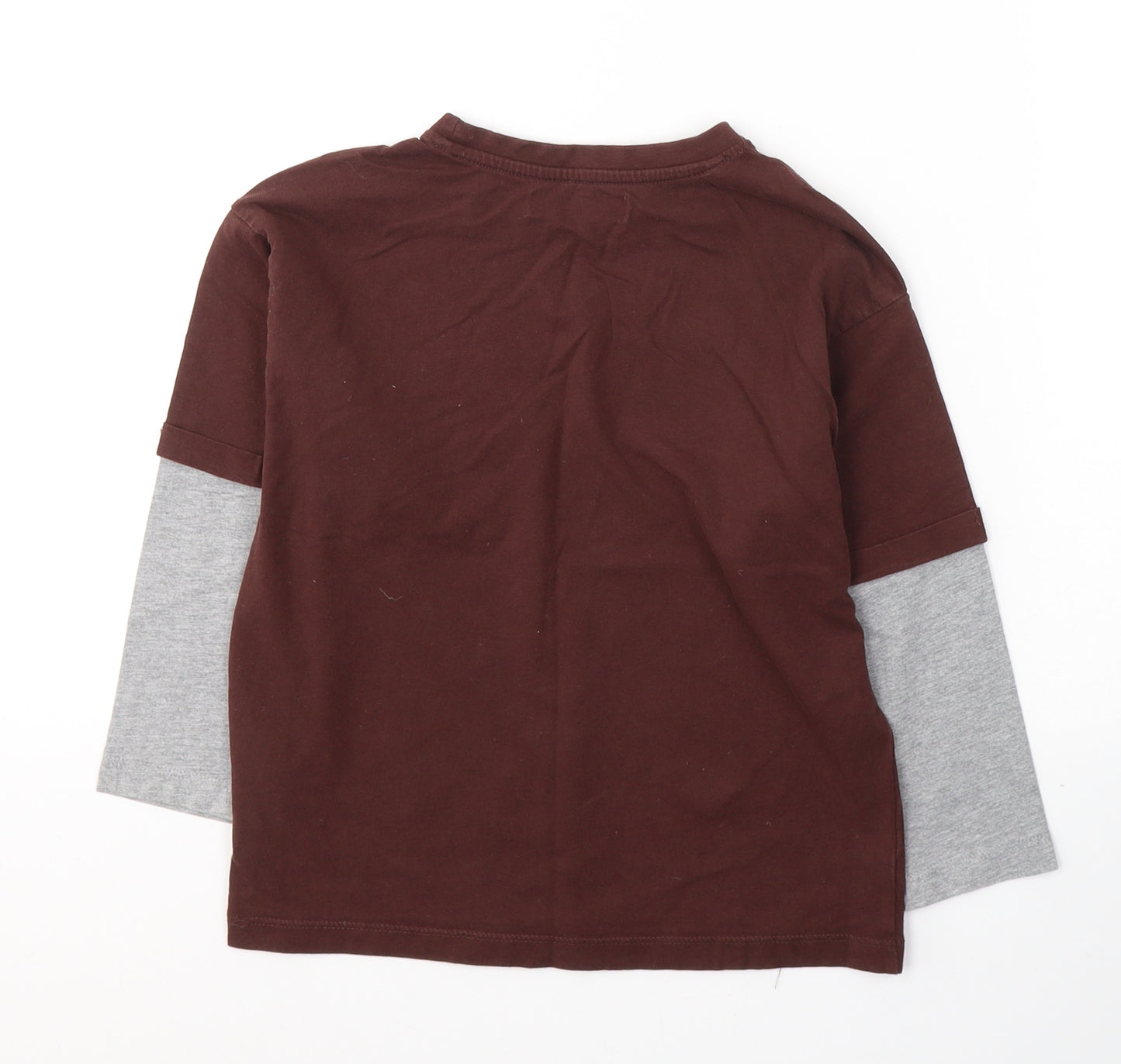 Zara Boys Brown Colourblock Cotton Basic T-Shirt Size 6 Years Round Neck Pullover
