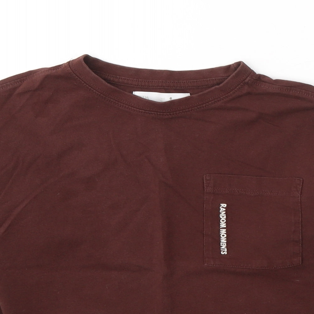 Zara Boys Brown Colourblock Cotton Basic T-Shirt Size 6 Years Round Neck Pullover