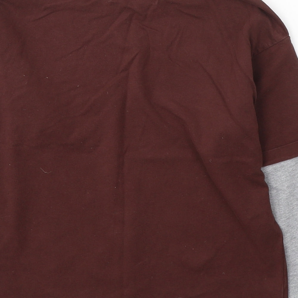 Zara Boys Brown Colourblock Cotton Basic T-Shirt Size 6 Years Round Neck Pullover