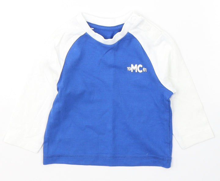 Mothercare Boys Blue Colourblock Cotton Pullover Casual Size 3-6 Months Round Neck Pullover