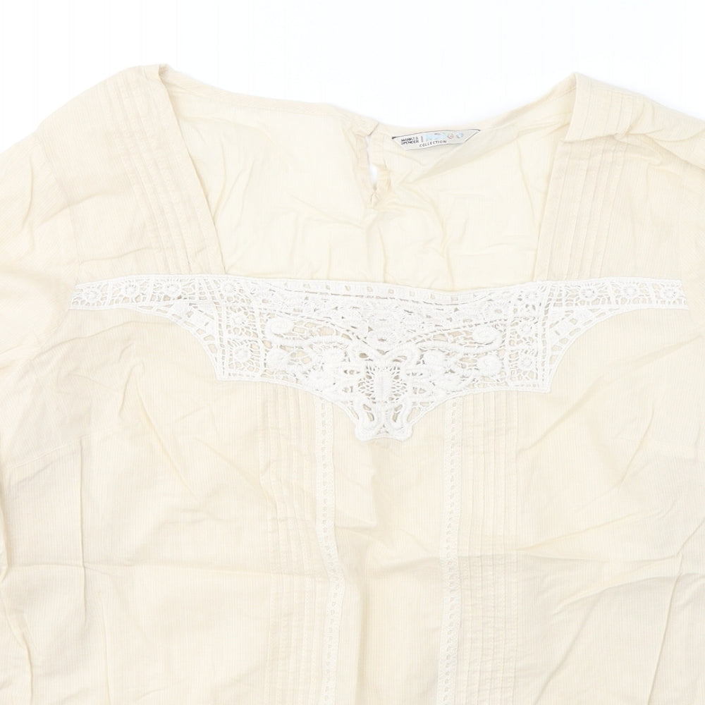 Marks and Spencer Womens Beige  Cotton Basic T-Shirt Size 16 Square Neck