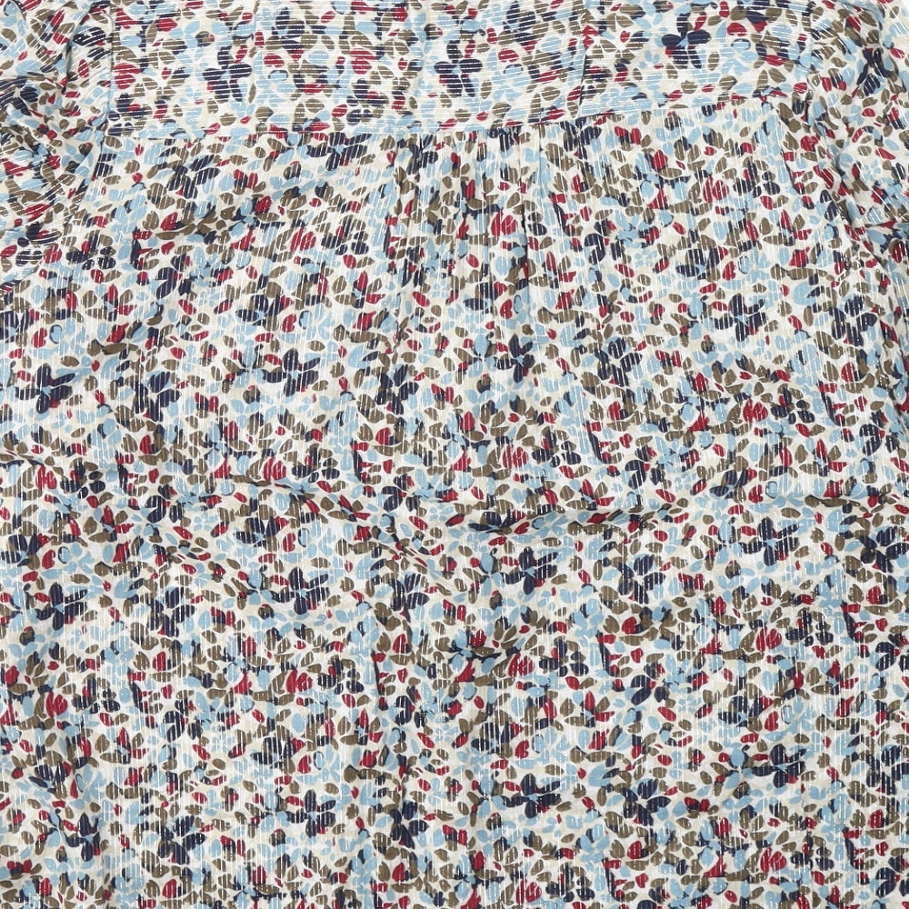 Marks and Spencer Womens Blue Floral Modal Basic Button-Up Size 16 Collared