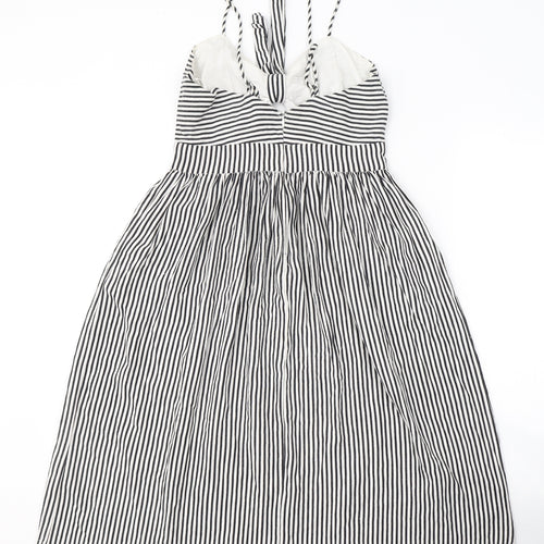 Zara Womens White Striped Cotton Fit & Flare  Size S  V-Neck Zip