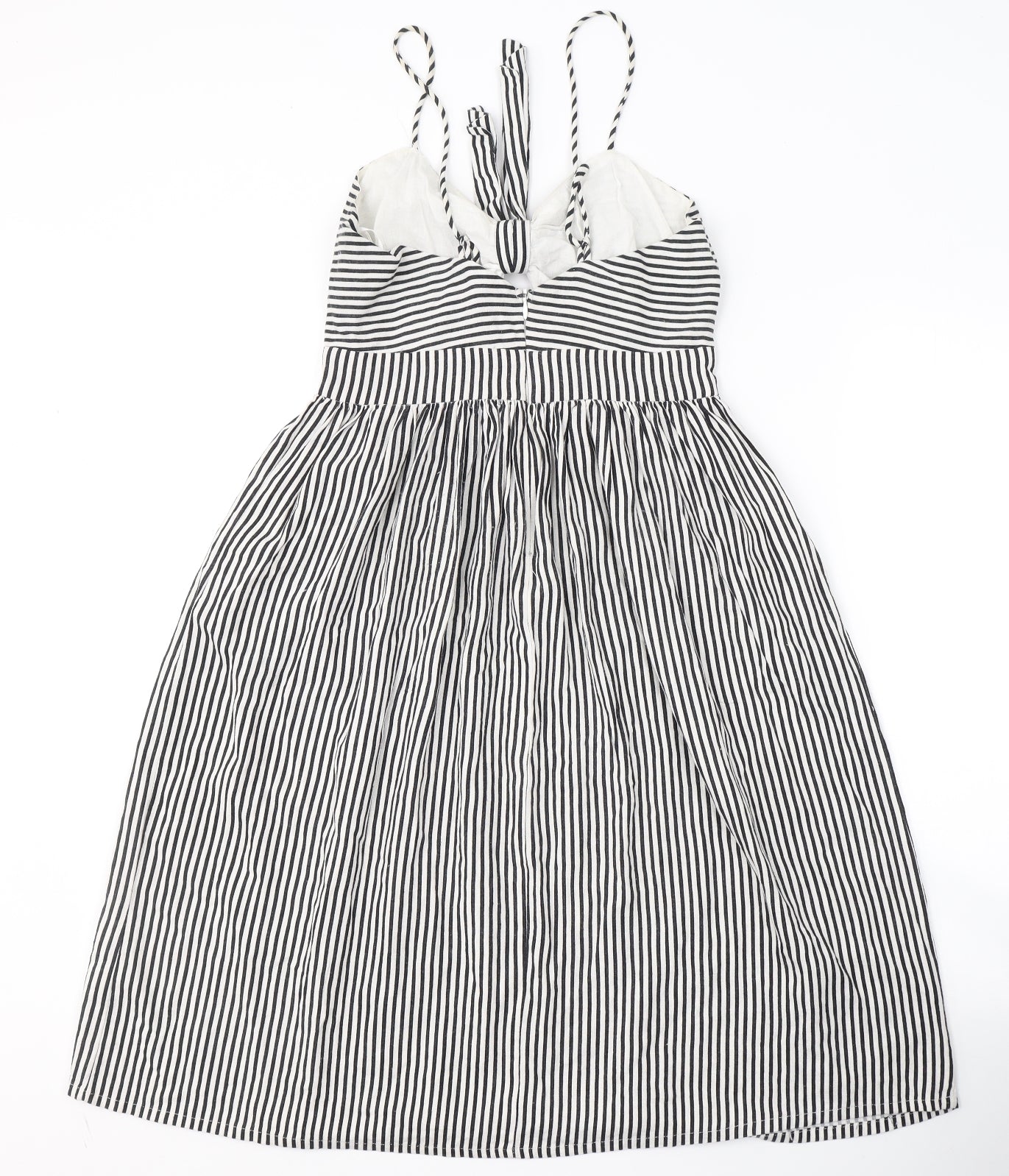 Zara Womens White Striped Cotton Fit & Flare  Size S  V-Neck Zip