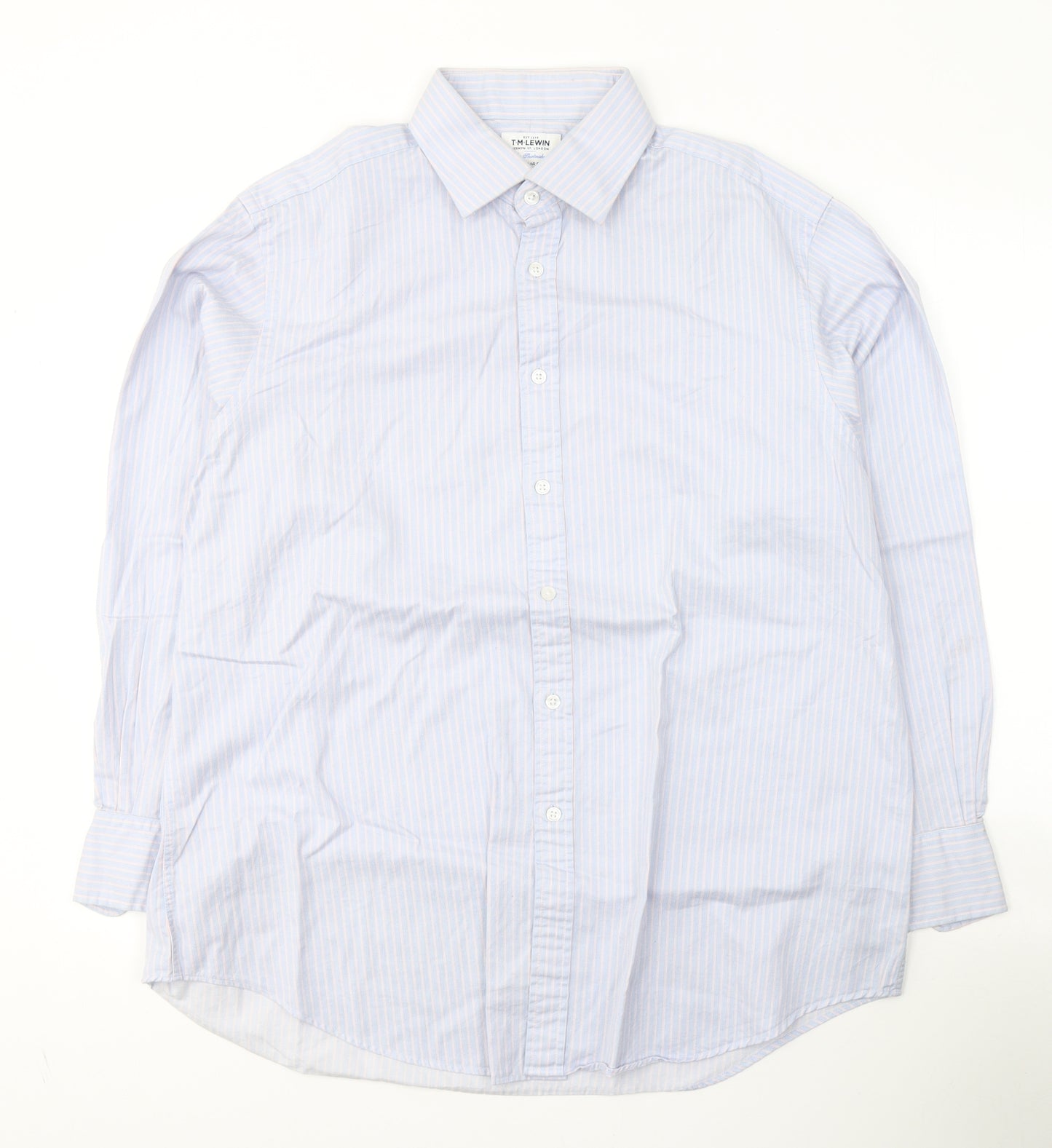 TM LEWIN Mens Blue Striped Cotton  Button-Up Size 17 Collared Button