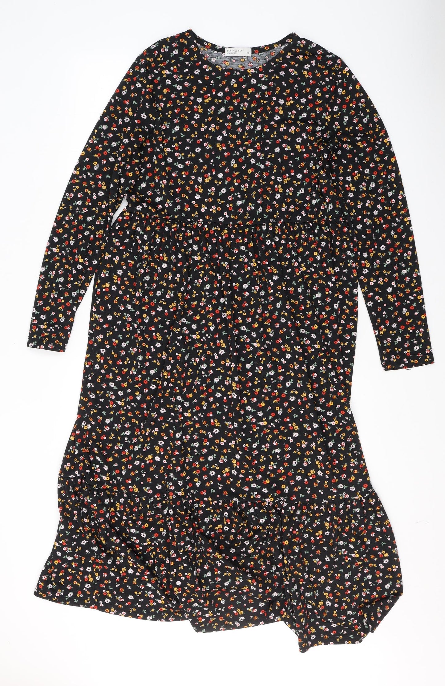 Papaya Womens Black Floral Polyester Maxi  Size 12  Round Neck Pullover