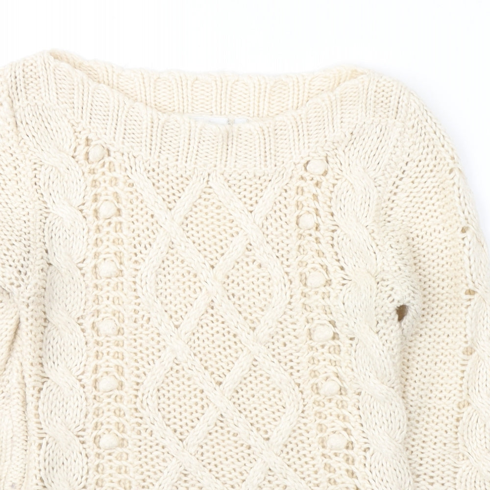 New Look Womens Ivory Round Neck  Acrylic Pullover Jumper Size 10