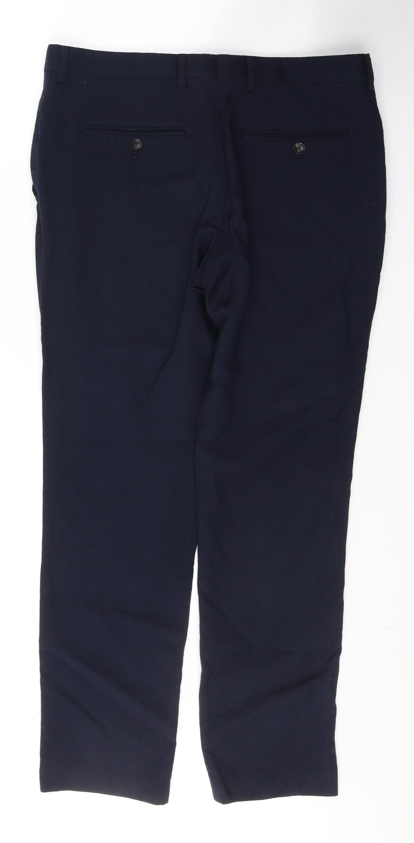 Marks and Spencer Mens Blue  Wool Trousers  Size 34 in L31 in Regular Button