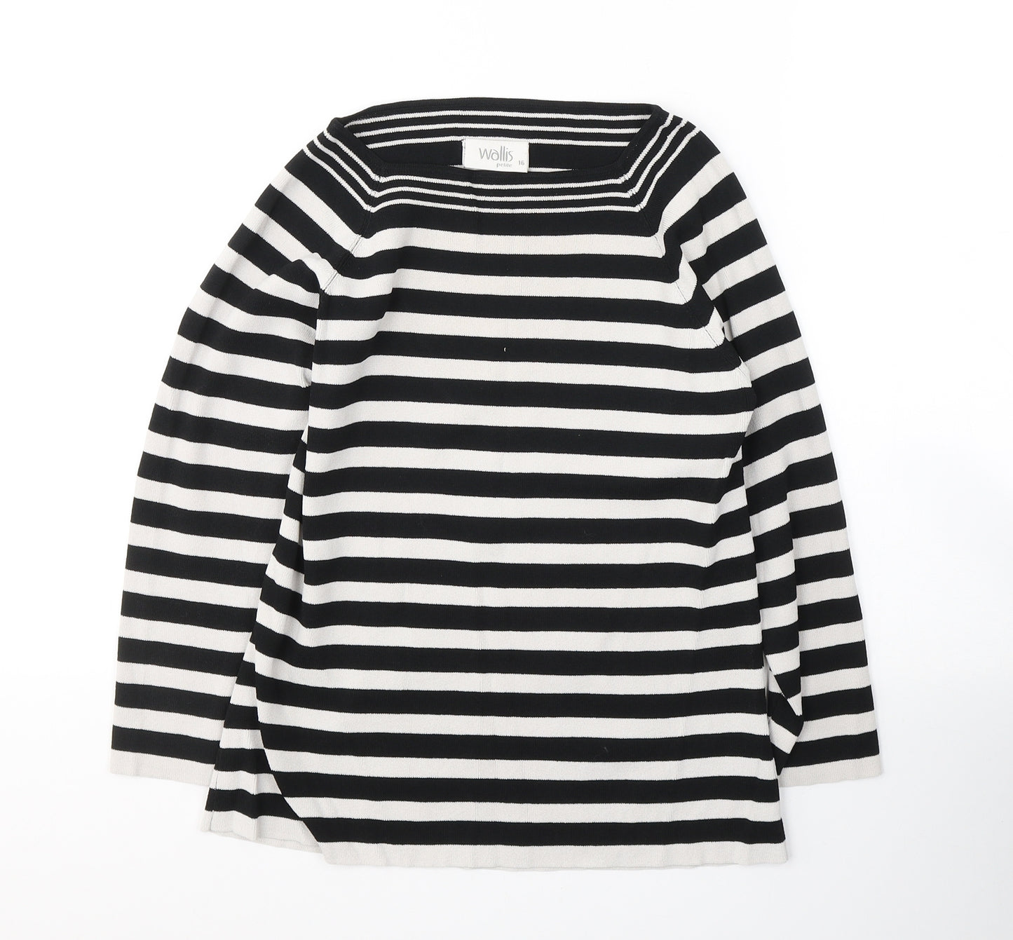 Wallis Womens Black Striped Viscose Jersey T-Shirt Size 16 Round Neck