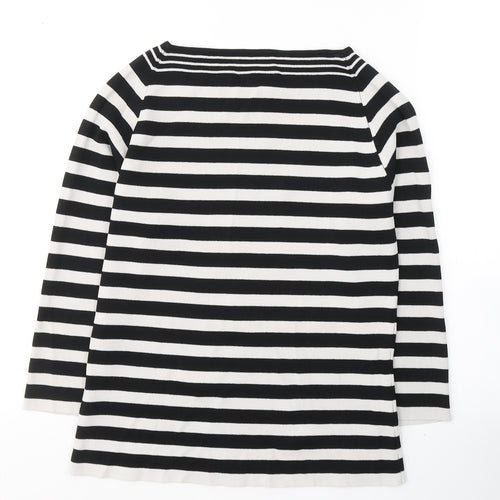 Wallis Womens Black Striped Viscose Jersey T-Shirt Size 16 Round Neck