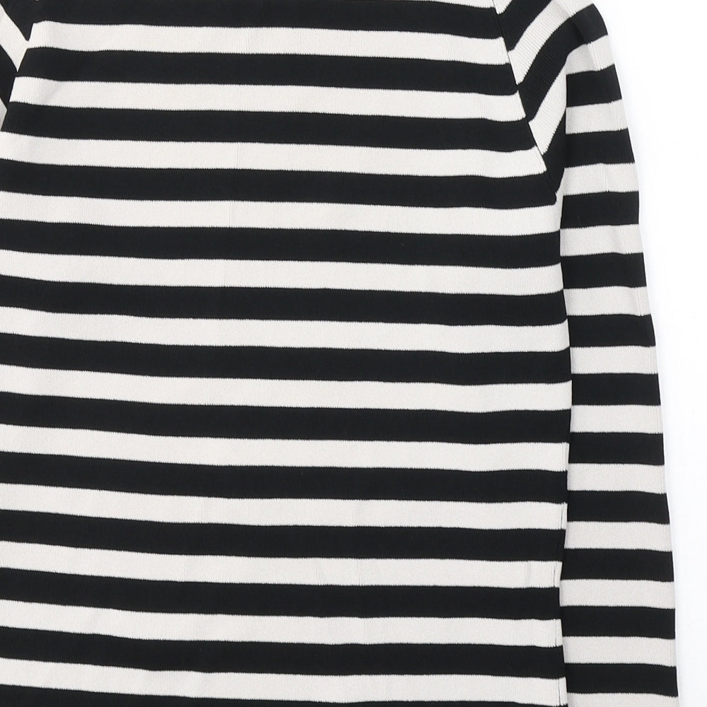 Wallis Womens Black Striped Viscose Jersey T-Shirt Size 16 Round Neck