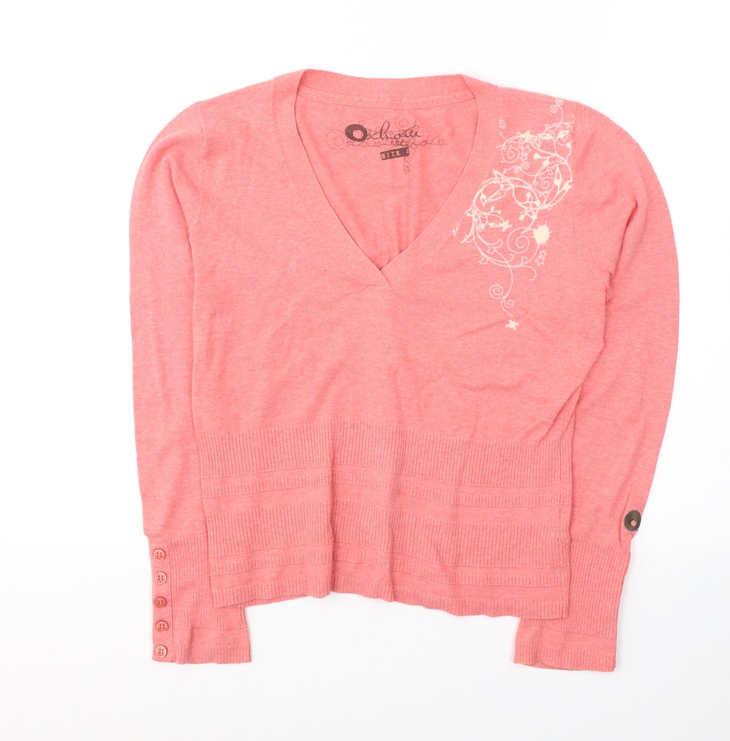 Oxbow Womens Pink  Cotton Jersey Blouse Size 4 V-Neck