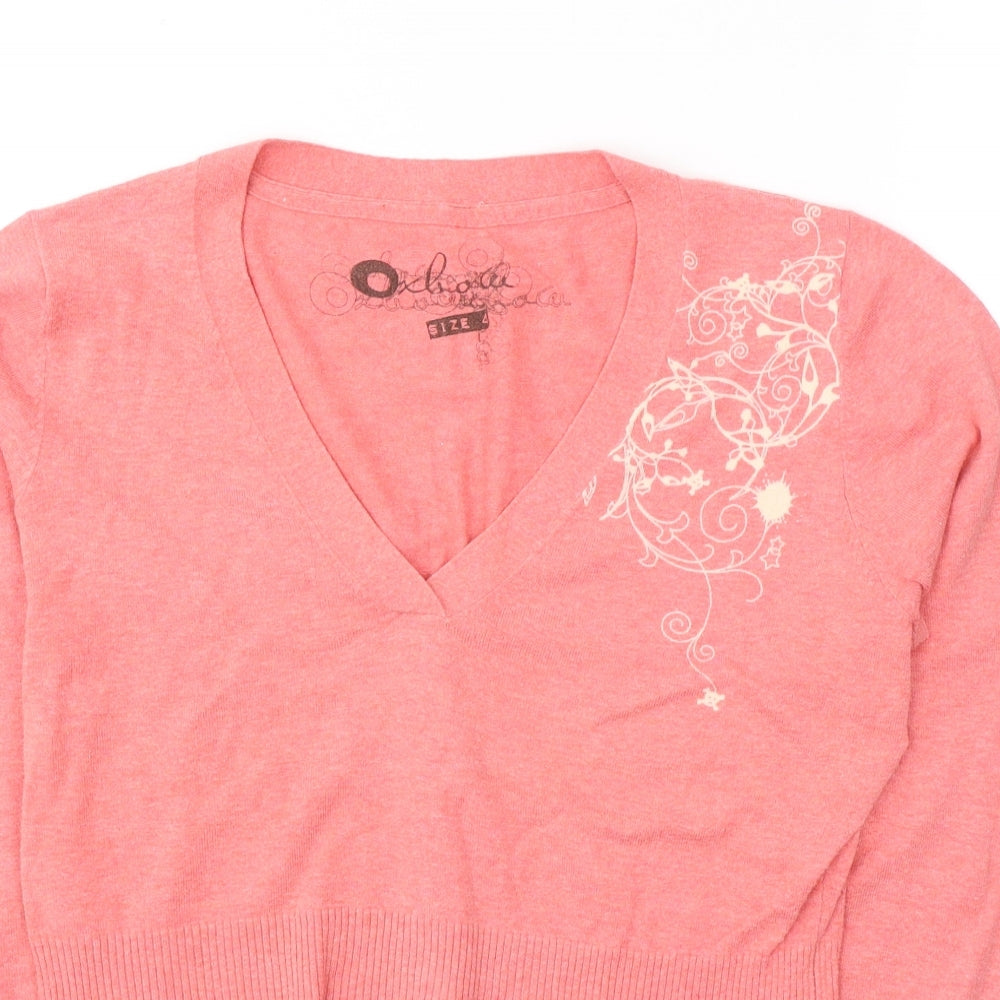 Oxbow Womens Pink  Cotton Jersey Blouse Size 4 V-Neck