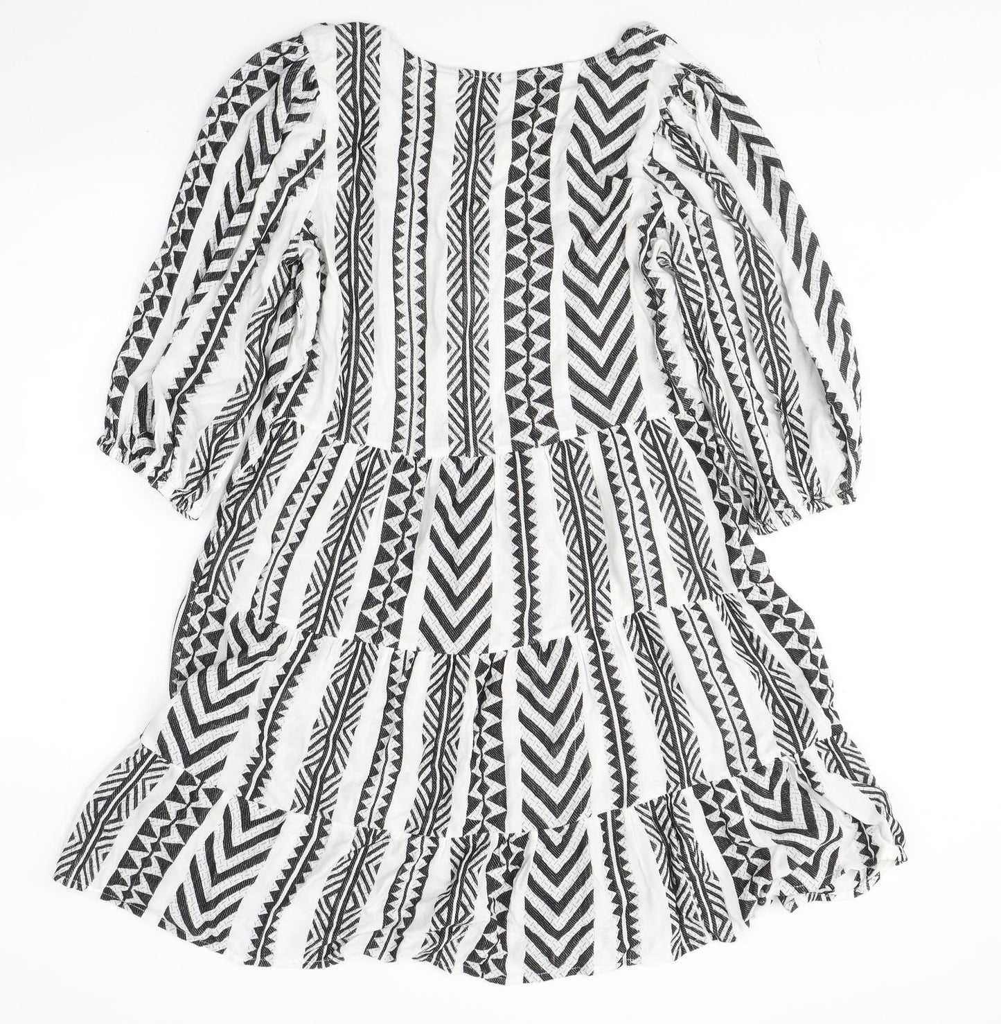George Womens White Geometric Viscose Fit & Flare  Size 10  V-Neck Pullover