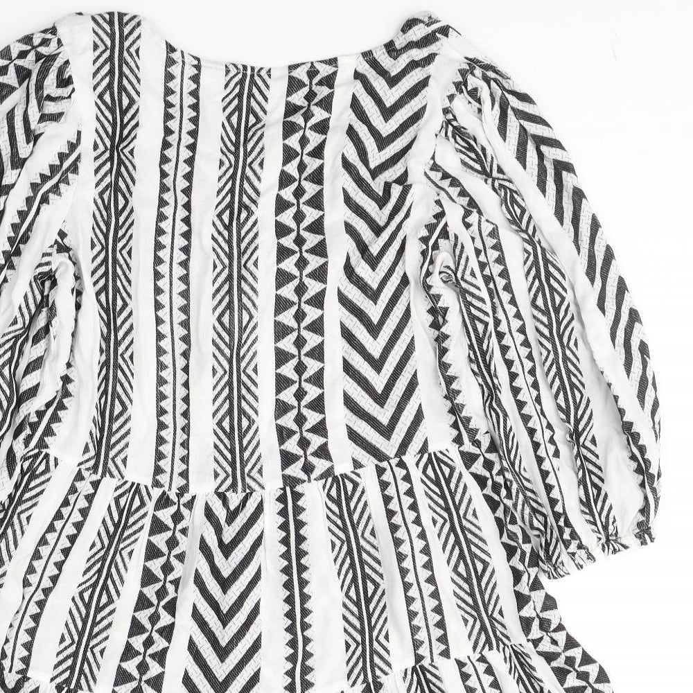 George Womens White Geometric Viscose Fit & Flare  Size 10  V-Neck Pullover