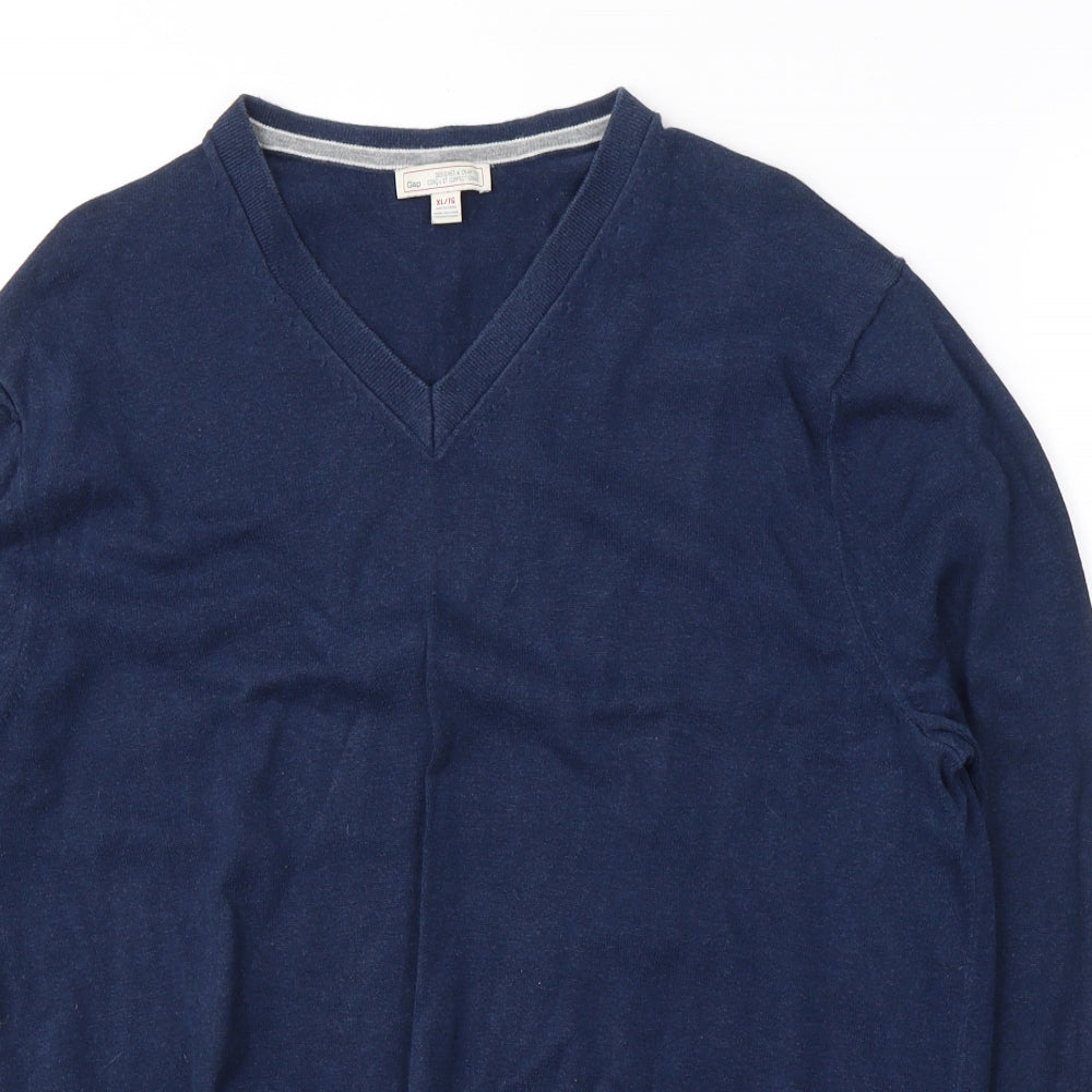 Gap Mens Blue V-Neck  Cotton Pullover Jumper Size XL
