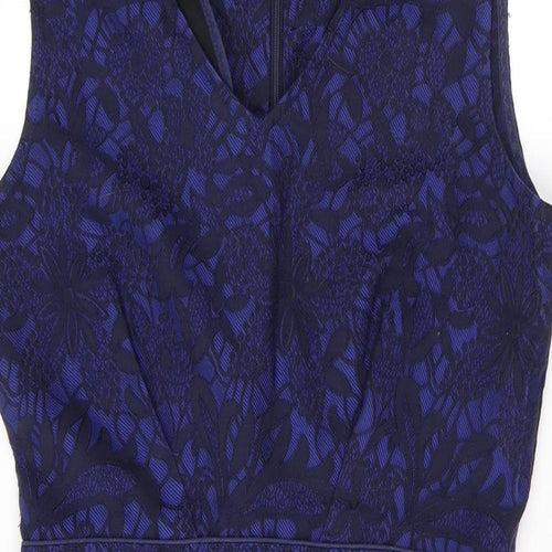 Uttam Boutique Womens Blue Floral Cotton A-Line  Size 12  V-Neck Zip