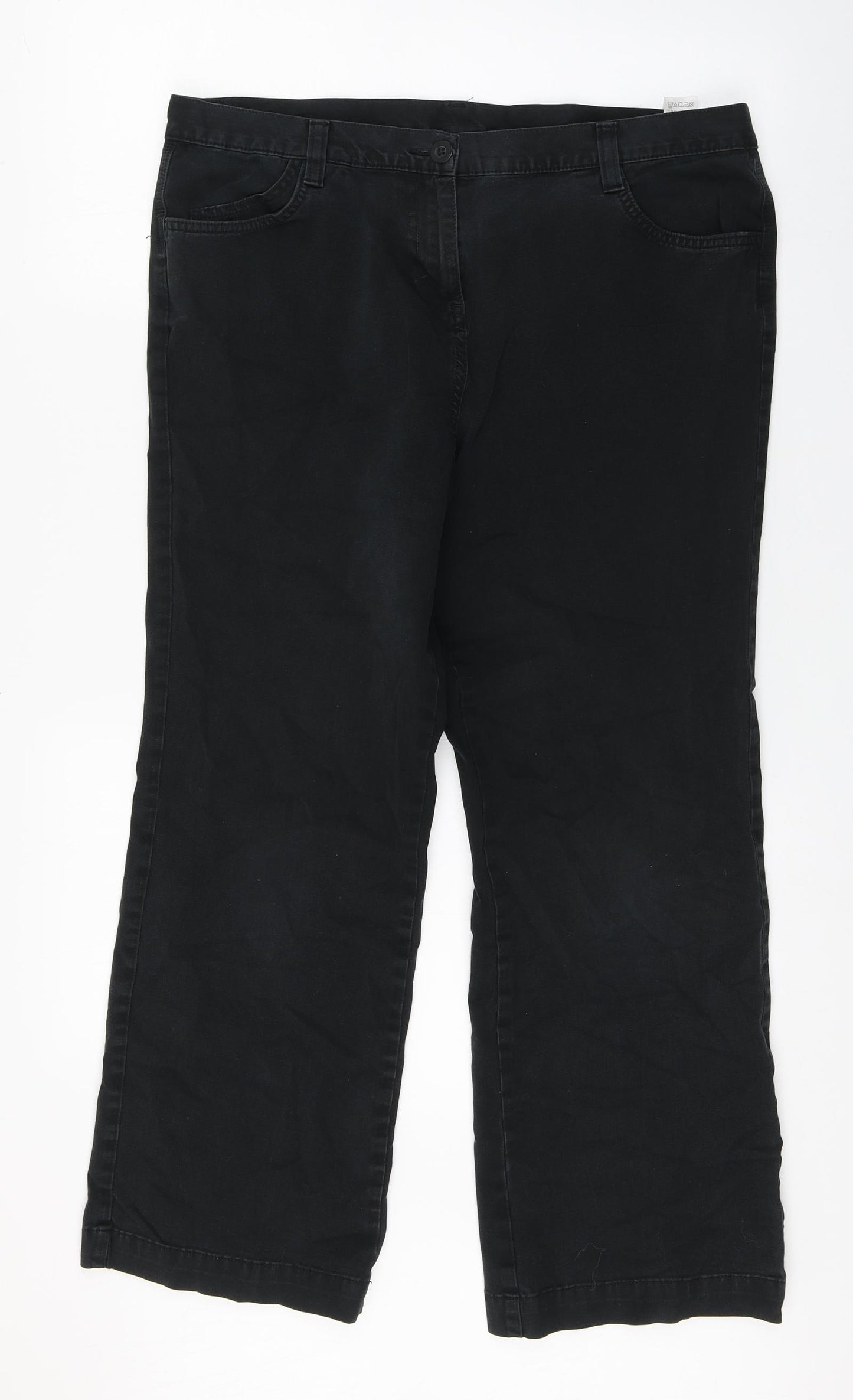 Marks and Spencer Womens Black  Cotton Wide-Leg Jeans Size 16 L26 in Regular Zip