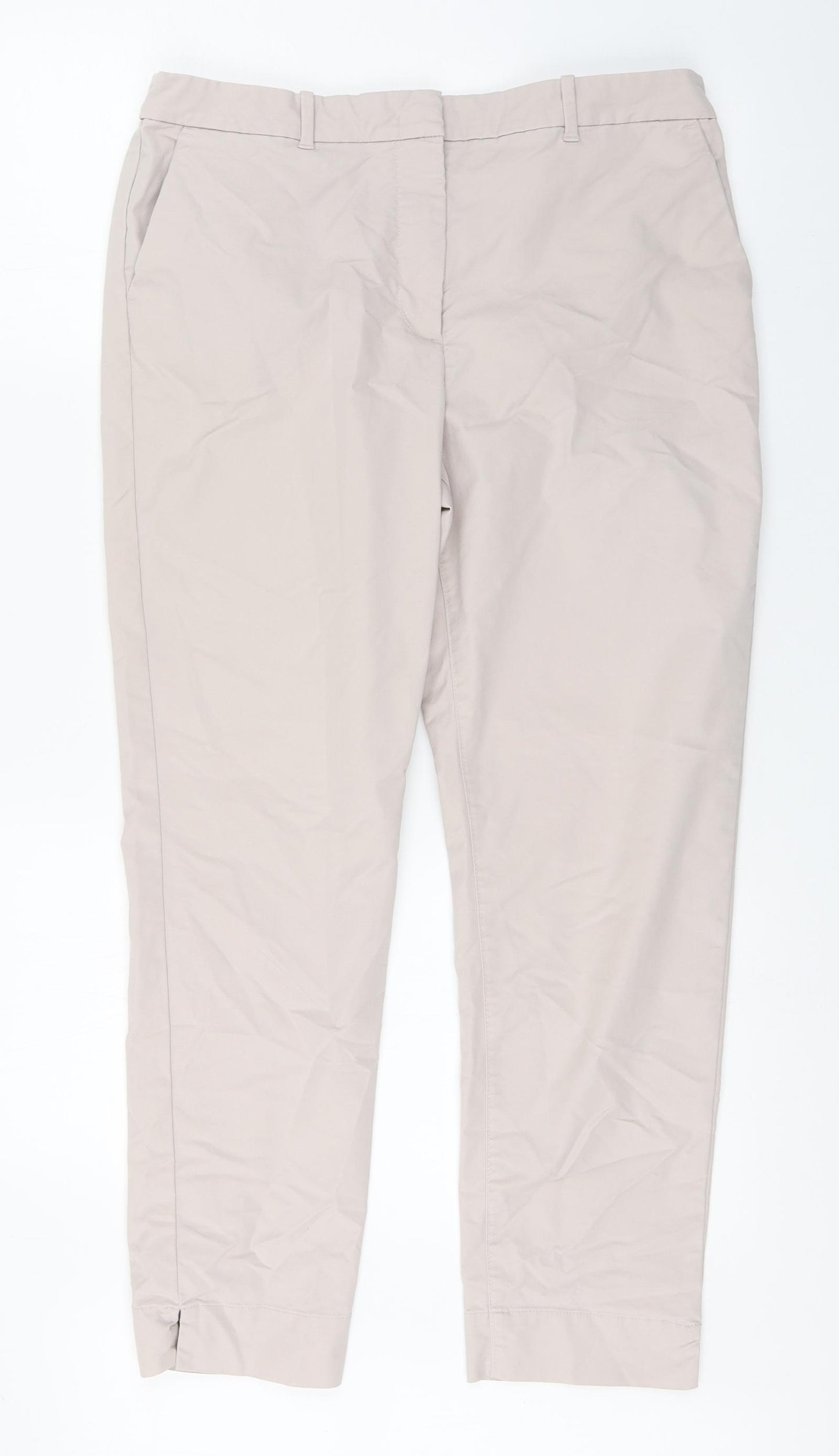 Marks and Spencer Womens Beige  Cotton Capri Trousers Size 12 L27 in Regular Zip