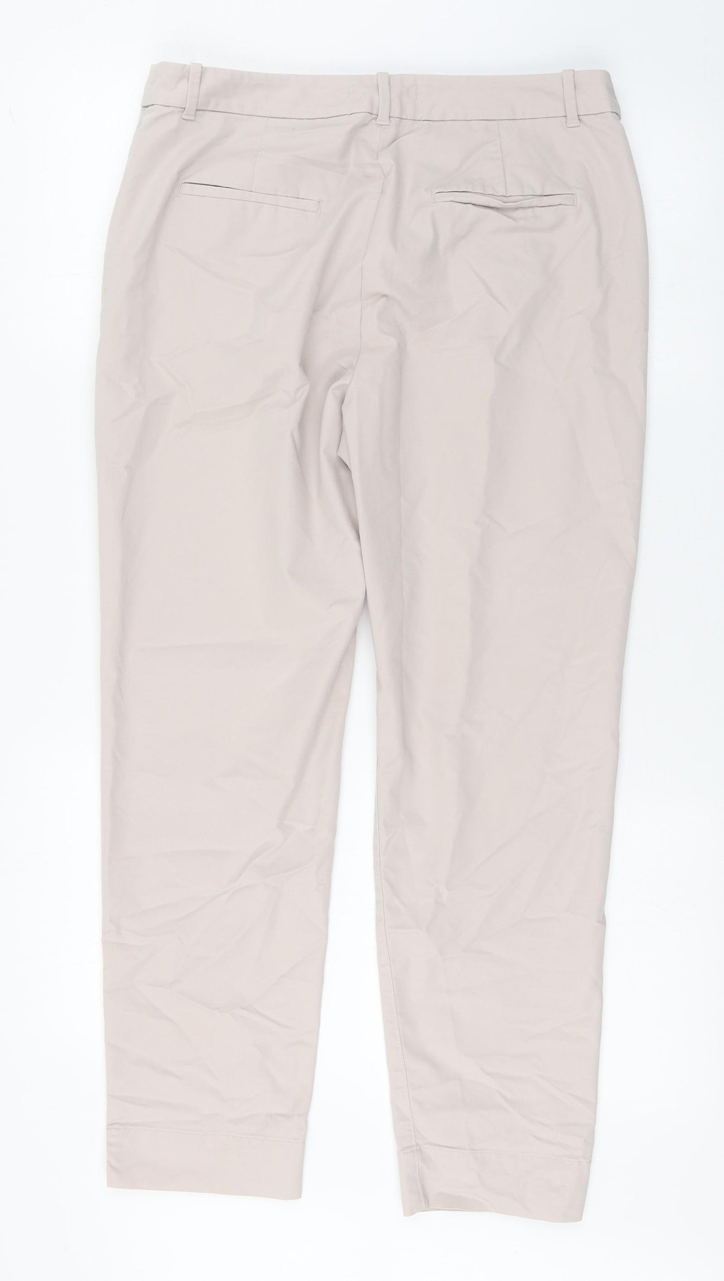Marks and Spencer Womens Beige  Cotton Capri Trousers Size 12 L27 in Regular Zip