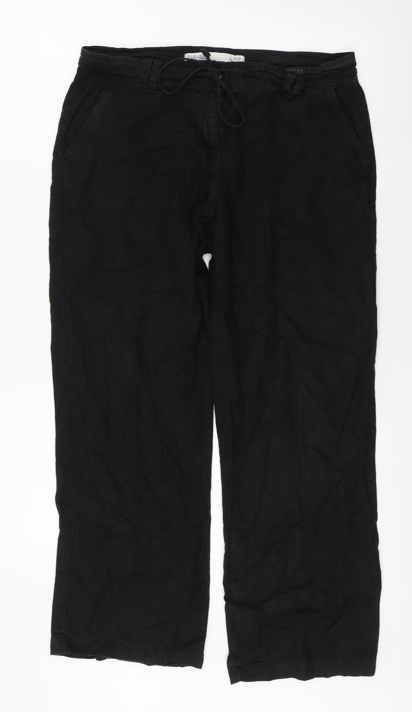 NEXT Womens Black  Linen Trousers  Size 10 L26 in Regular Zip